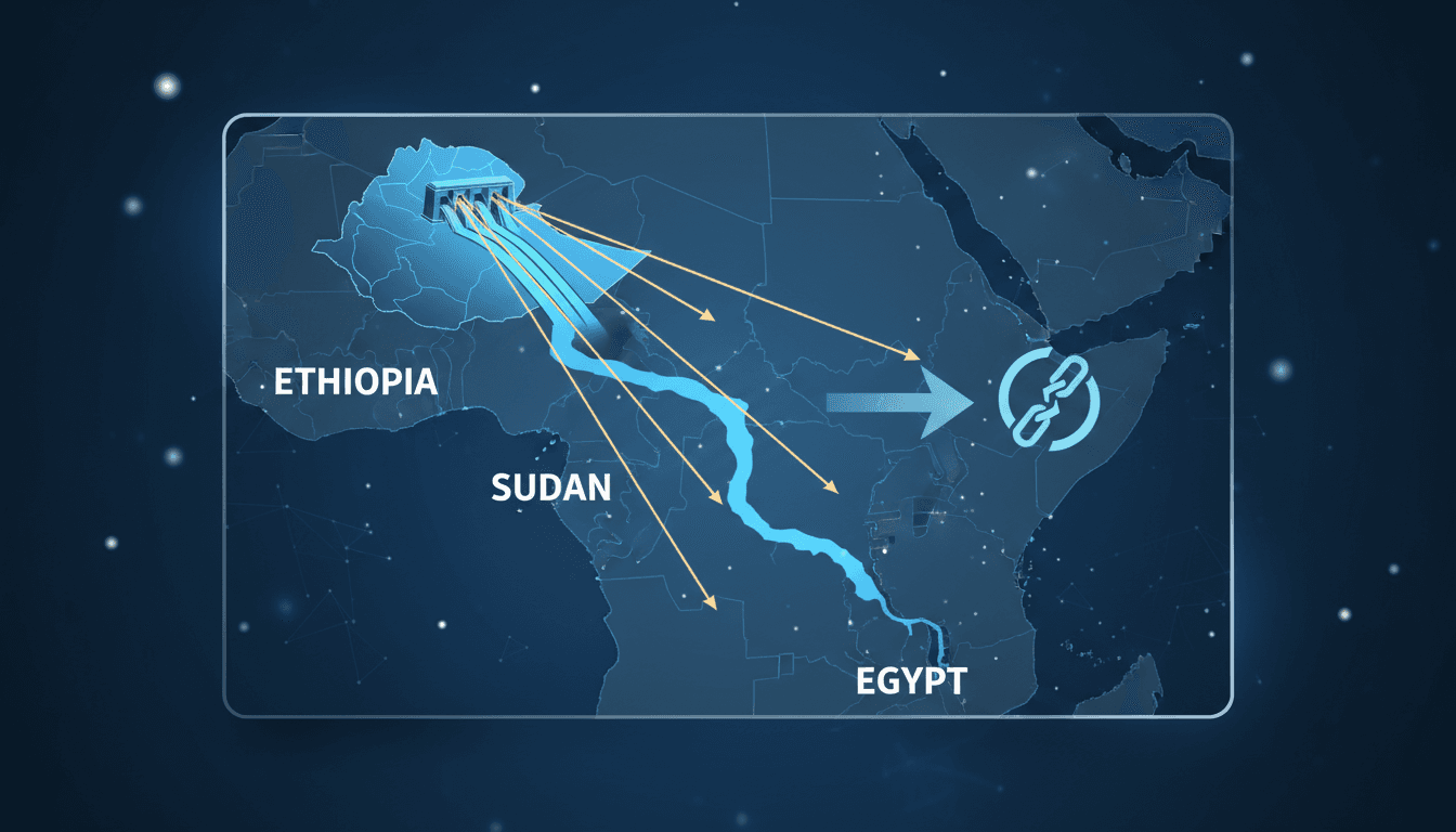 Map showing the Nile River and the impact of Ethiopia's dam projects on Egypt and Sudan.