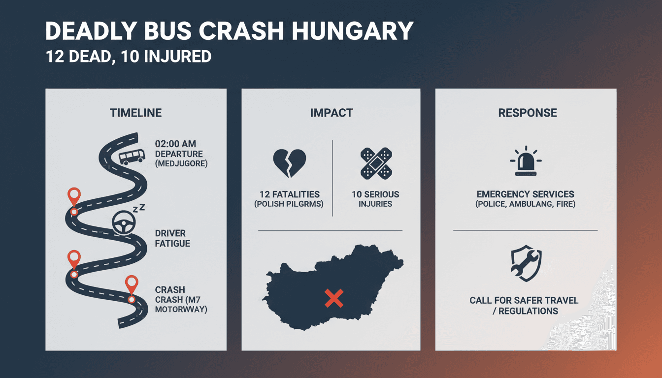 Emergency services responding to a bus accident in Hungary