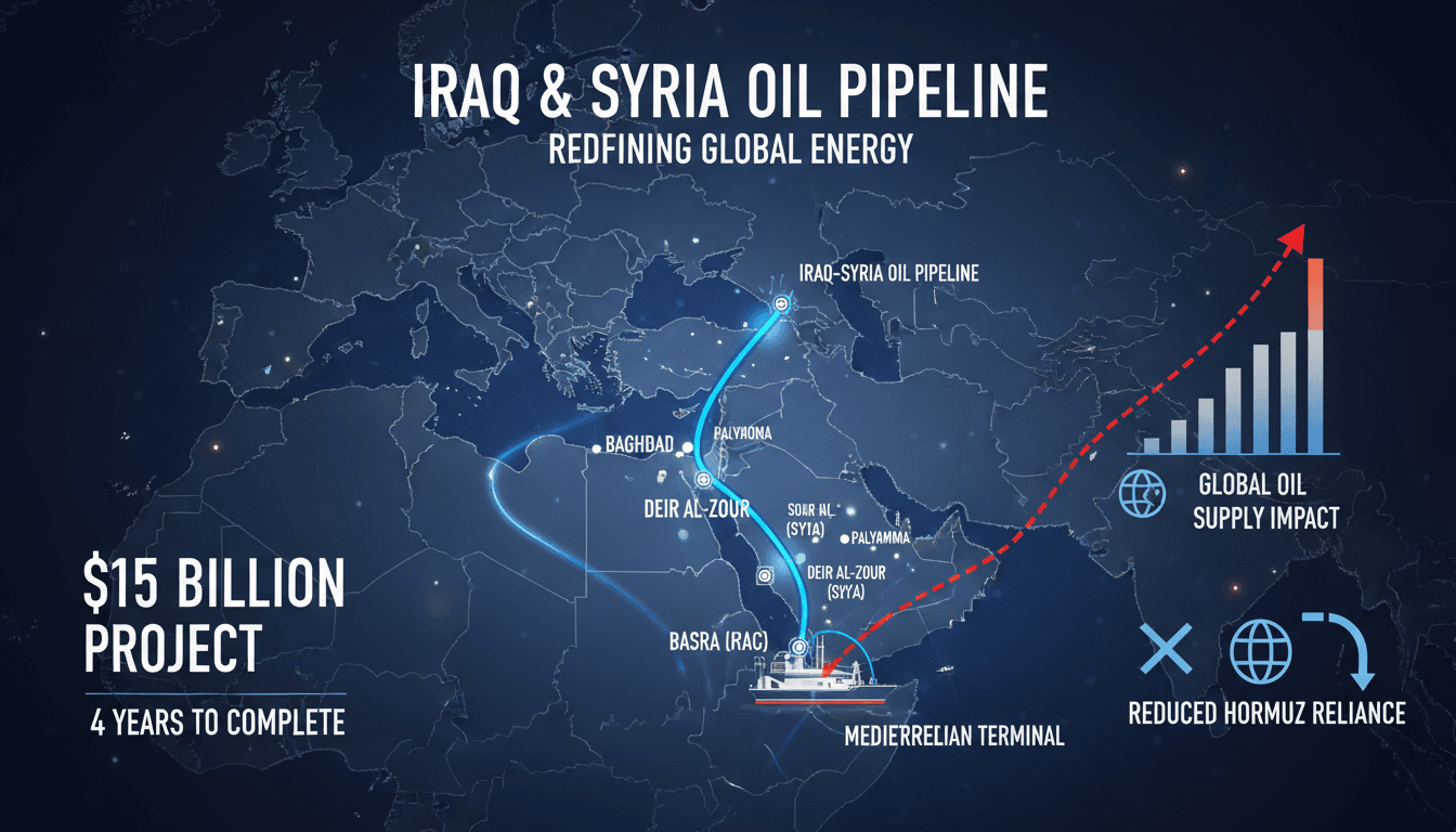 A map showing the proposed Iraq-Syria oil pipeline route and its significance for global oil supply.