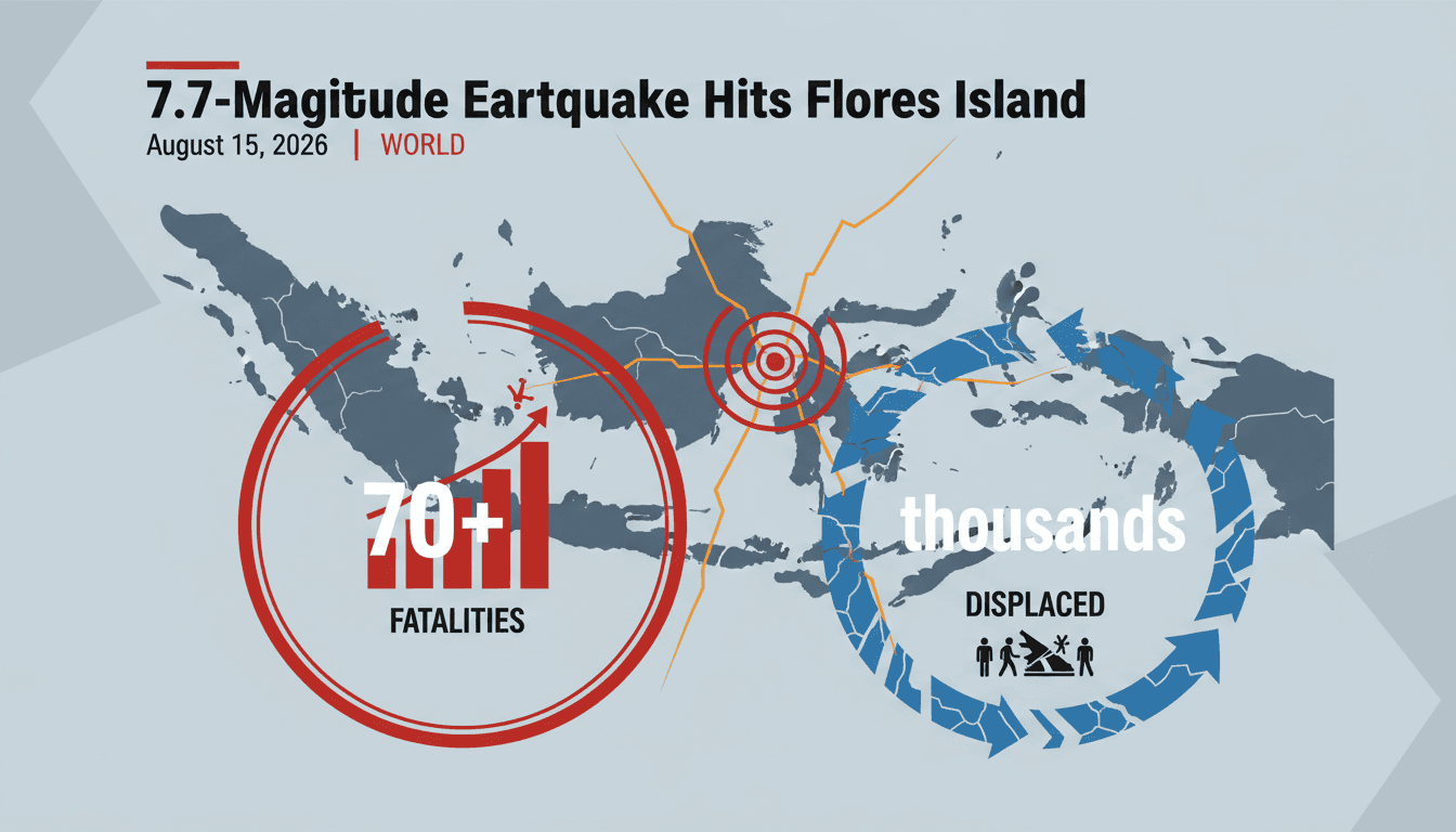 A map showing the epicenter of the 7.7-magnitude earthquake in Flores Island, Indonesia, with affected areas highlighted.