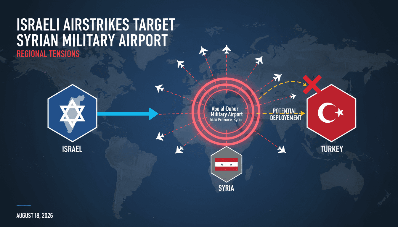 Map highlighting the location of Israeli airstrikes on Abu al-Duhur military airport in Syria.