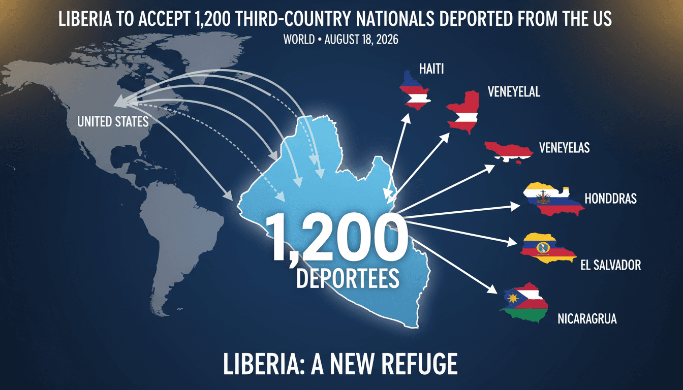 A map showing Liberia's location with arrows indicating deportees arriving from the U.S.