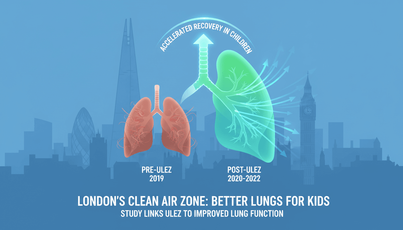 Infographic showing lung capacity improvements in children due to clean air zones.