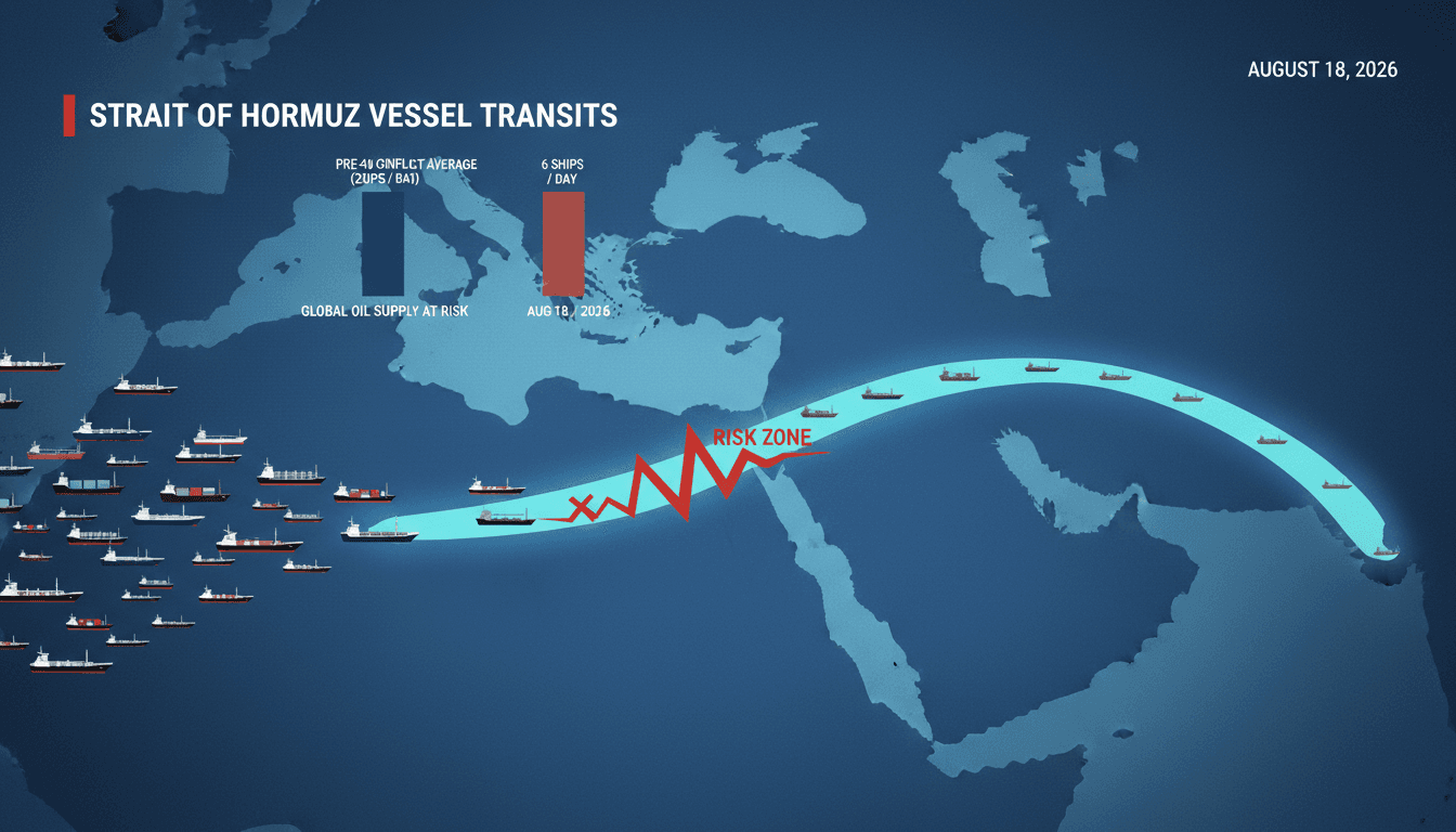 A visual representation of the decline in vessel transits through the Strait of Hormuz amid ongoing regional conflict.