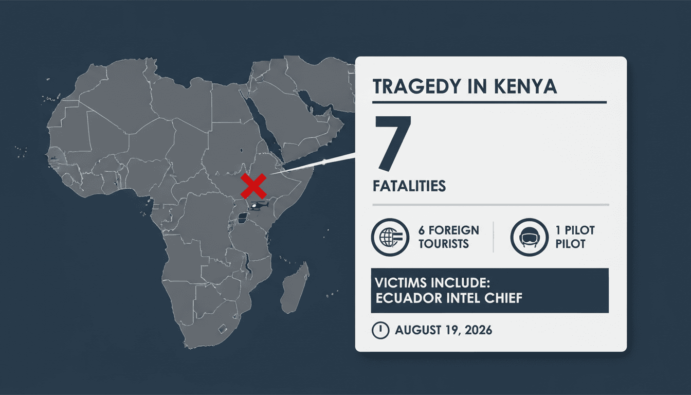 A helicopter crash site in Samburu County, Kenya, highlighting the tragic loss of seven lives.