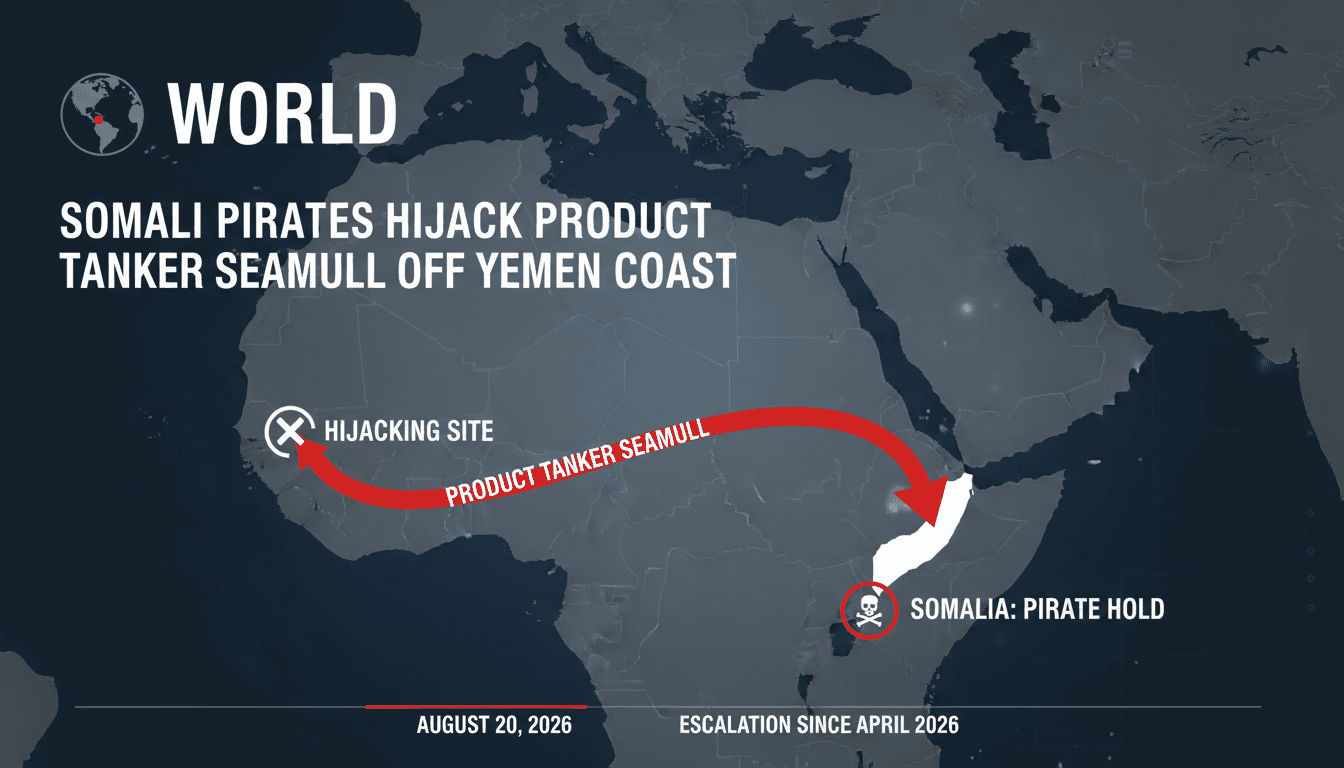 Map showing the hijacking of the Seamull tanker by Somali pirates in the Gulf of Aden.