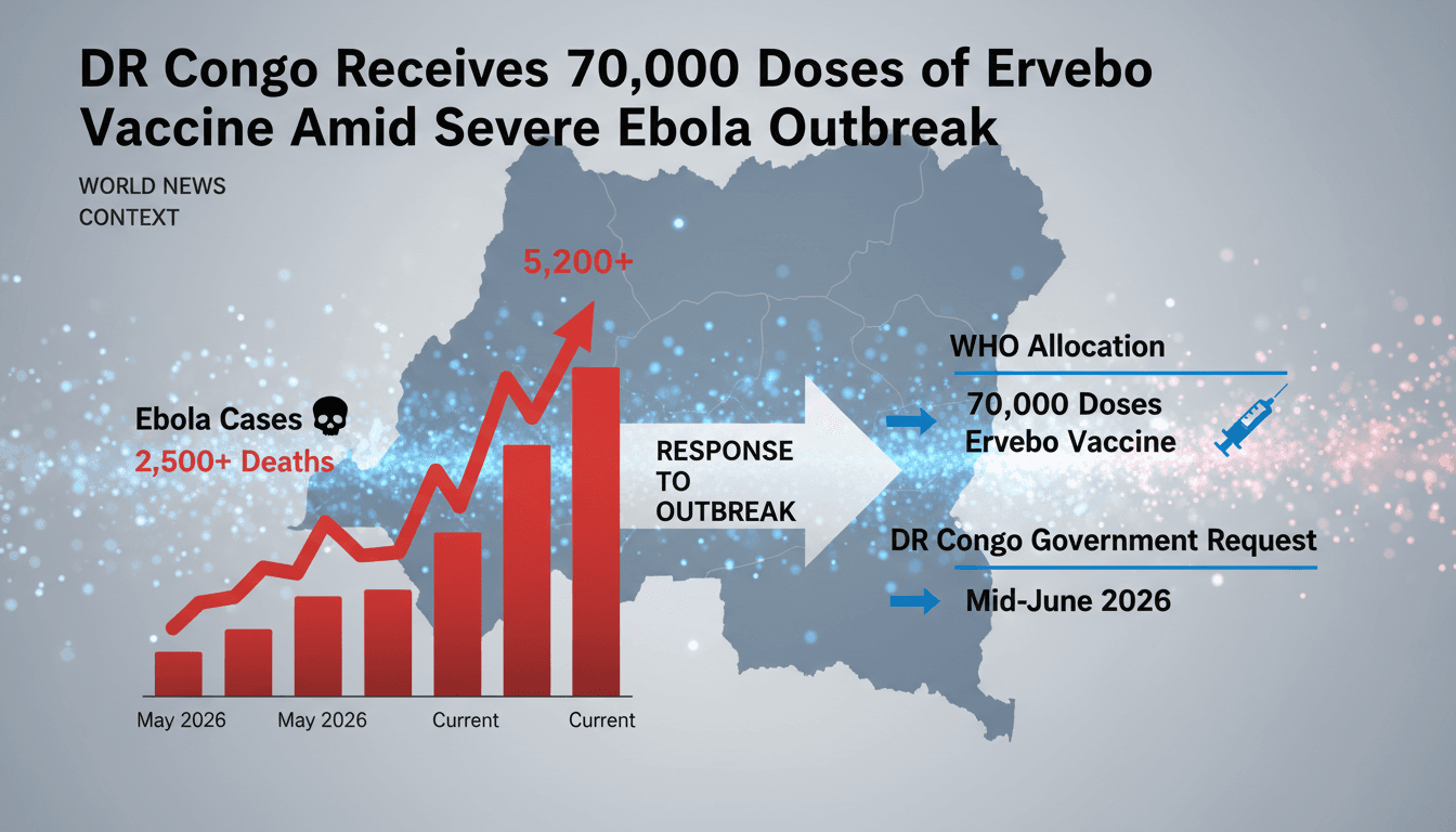 Infographic showing the Ebola outbreak in DR Congo and the allocation of 70,000 Ervebo vaccine doses.