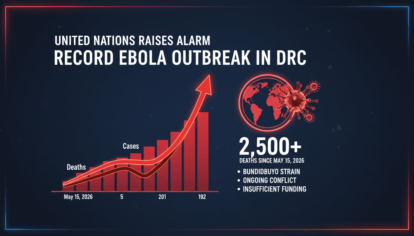Infographic illustrating the rise in Ebola cases and deaths in the Democratic Republic of the Congo.