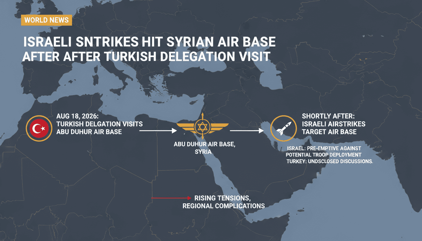 A map highlighting the location of the Abu Duhur air base in Syria and the recent Israeli airstrikes.