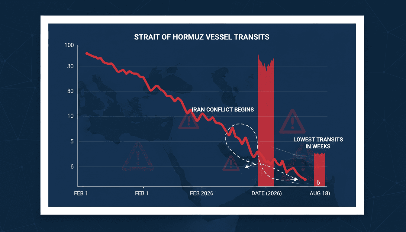 A graph showing the decline in vessel transits through the Strait of Hormuz amid the Iran conflict.