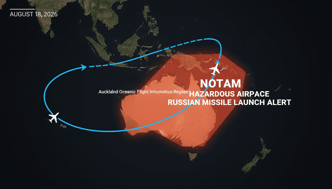 A C-17 Globemaster III aircraft in flight, illustrating the diversion due to a Russian missile launch notification.