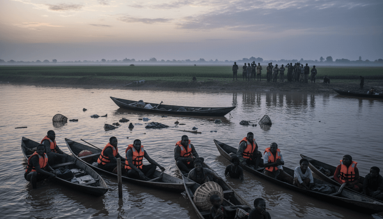 Rescue operations on a waterway following the tragic boat capsizing incident in Sokoto State, Nigeria.