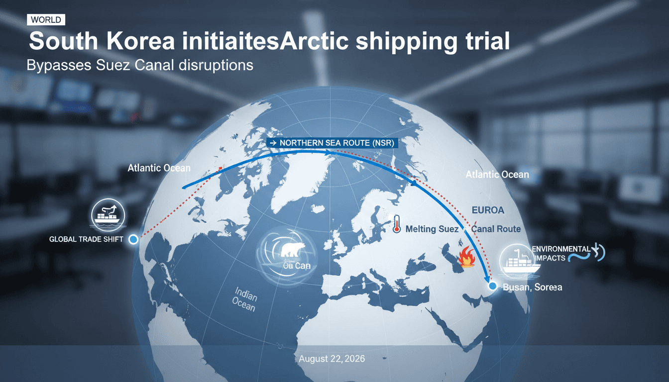 A map showing South Korea's Arctic shipping route and its impact on global trade dynamics.