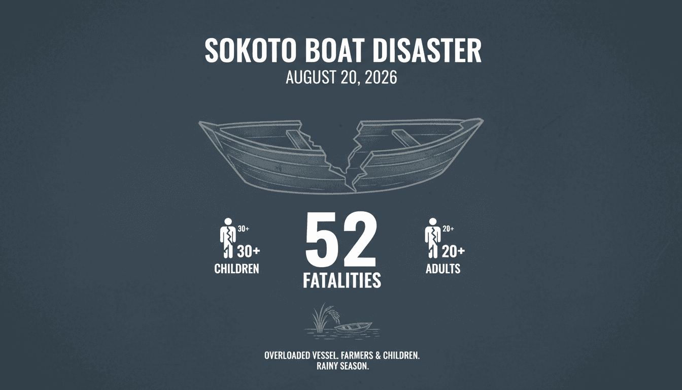 Overloaded boat capsizes in Sokoto State Nigeria resulting in at least 52 fatalities