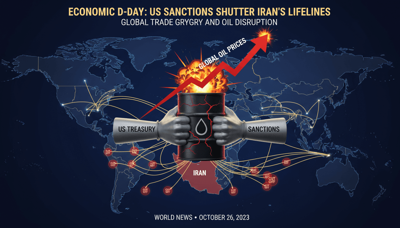 Infographic showing the impact of US sanctions on Iran and global oil markets.