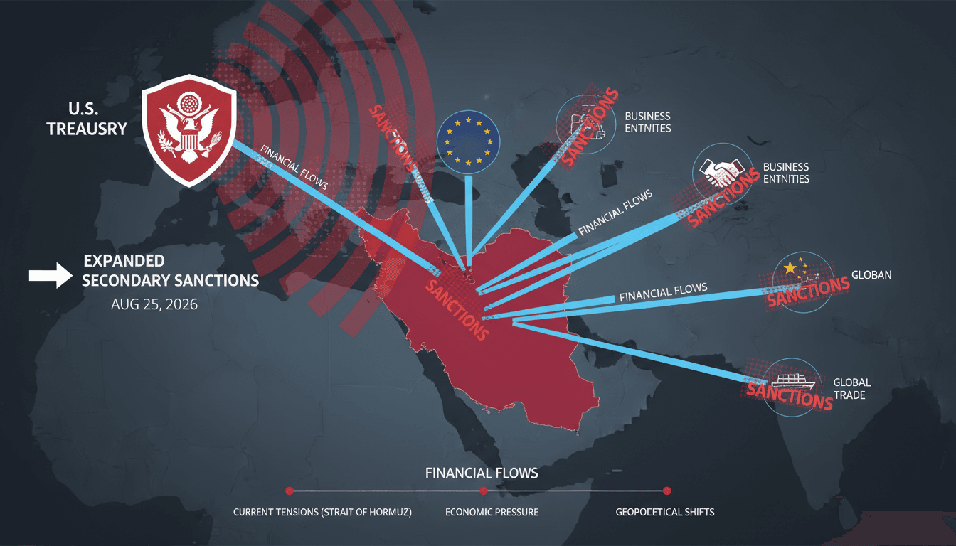 Infographic showing financial transactions related to Iran and the impact of US sanctions.