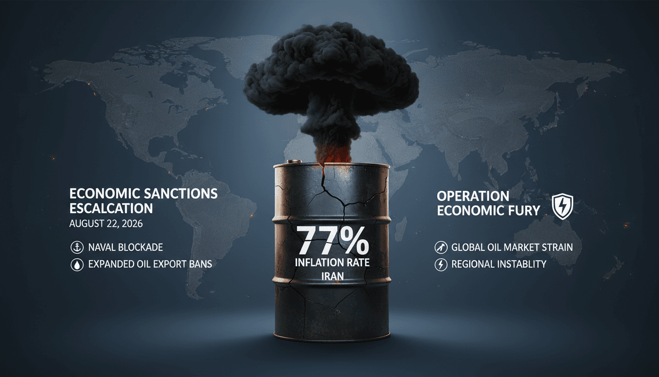 Infographic illustrating the 77% inflation rate in Iran due to intensified US sanctions.