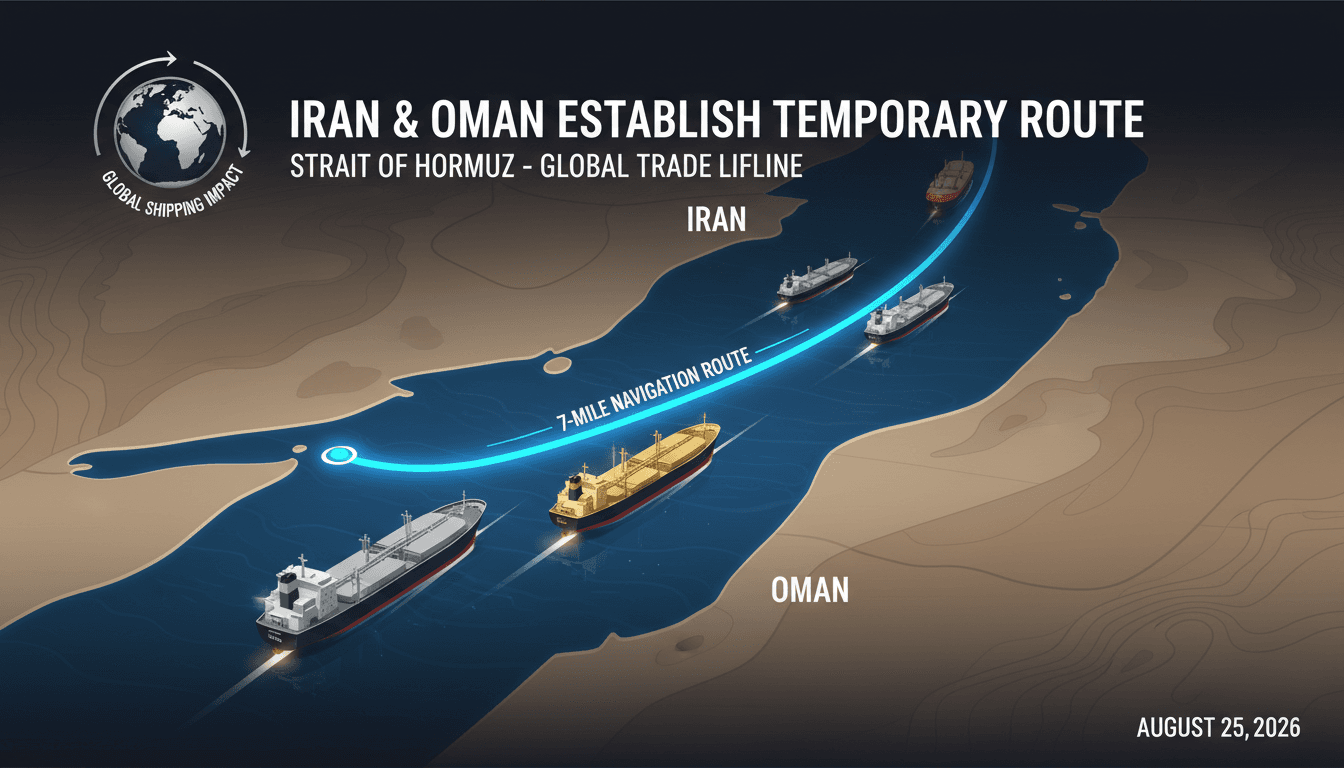 Infographic showing the 7-mile navigation route in the Strait of Hormuz, highlighting its importance for global trade.