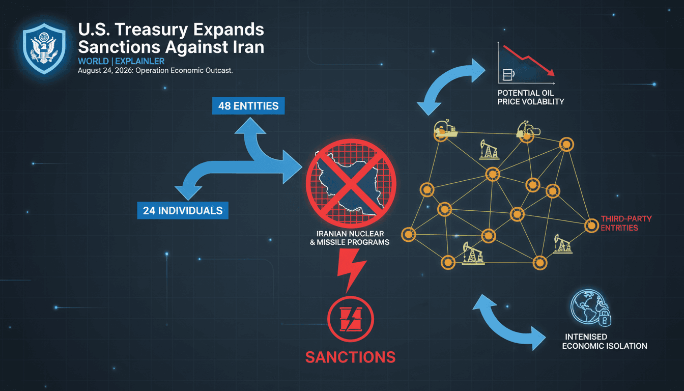 Infographic showing U.S. sanctions on Iran and their effects on global oil markets and trade dynamics.