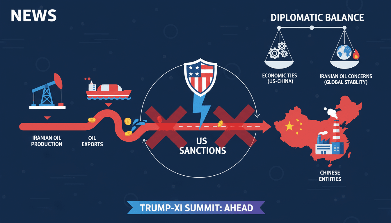 Infographic illustrating US sanctions on Iranian oil and their impact on China’s trade relations.