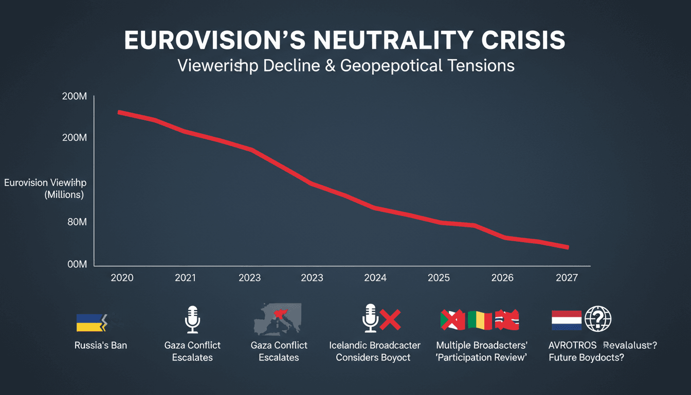 Infographic showing Eurovision viewership decline and AVROTROS boycott timeline.