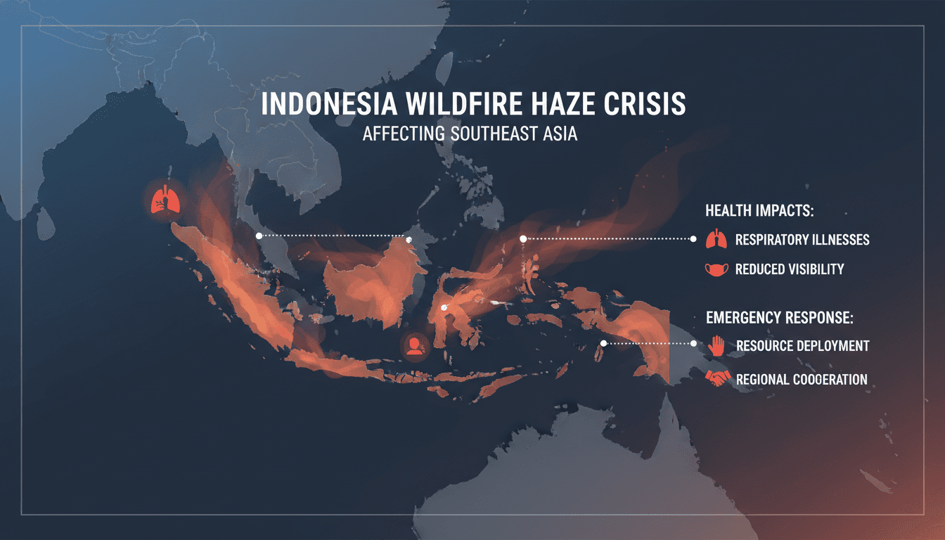 A visual representation of Indonesia's wildfire haze crisis, showing affected areas and health impacts.