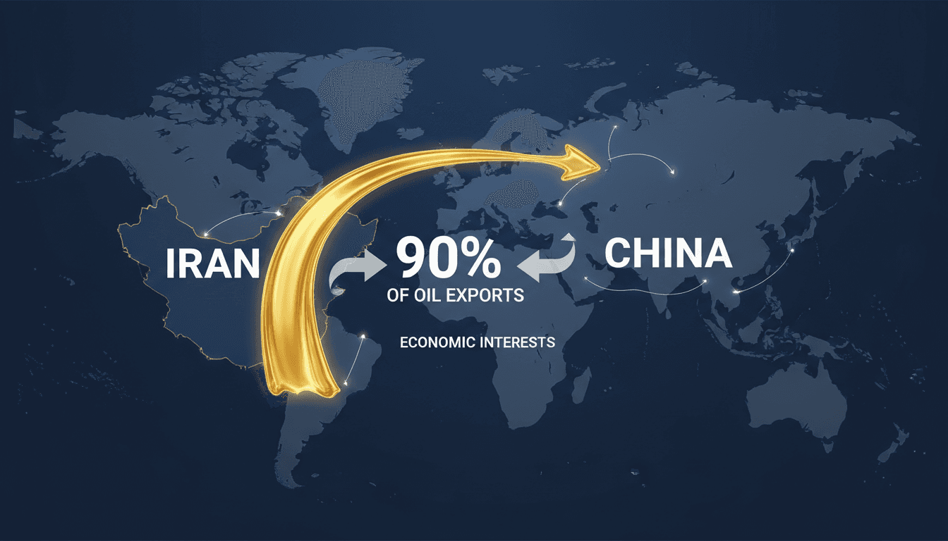 Infographic showing Iran's oil exports to China, emphasizing the 90% share of exports.