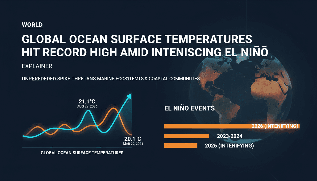 Infographic showing the rise in global ocean temperatures and the impact of El Niño on marine ecosystems.