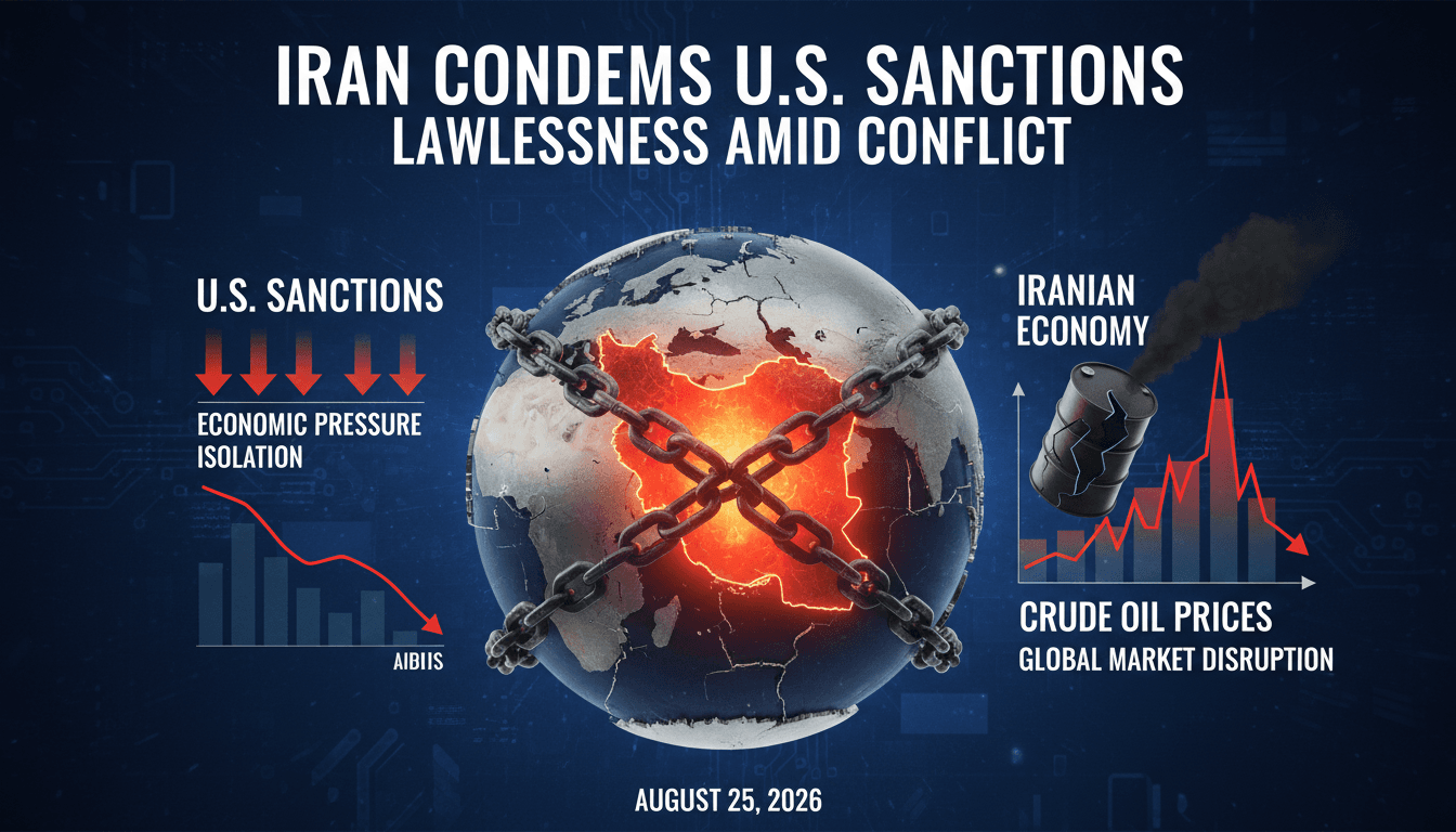 Infographic illustrating the impact of U.S. sanctions on Iran's economy and global oil prices.