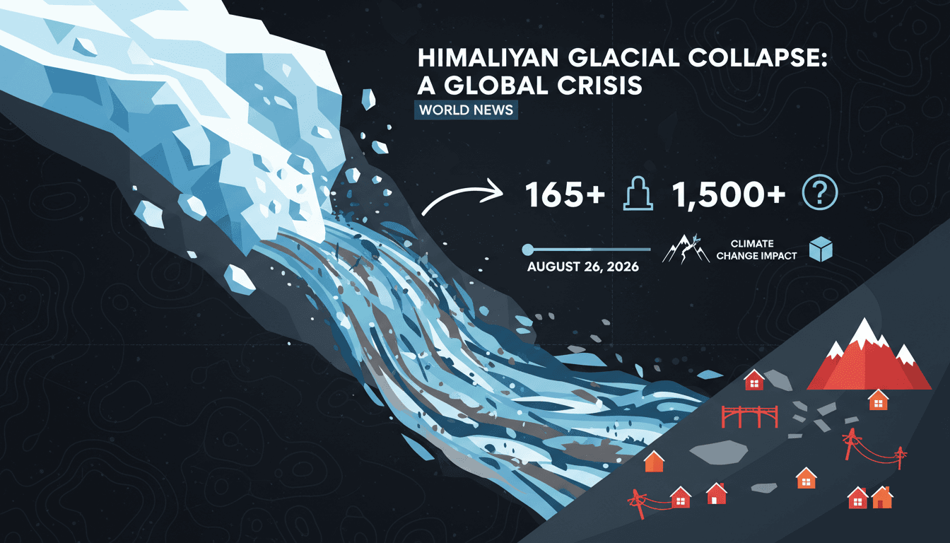 Aerial view of the devastation caused by the Himalayan glacial collapse and flash floods, highlighting the affected areas and rescue efforts.