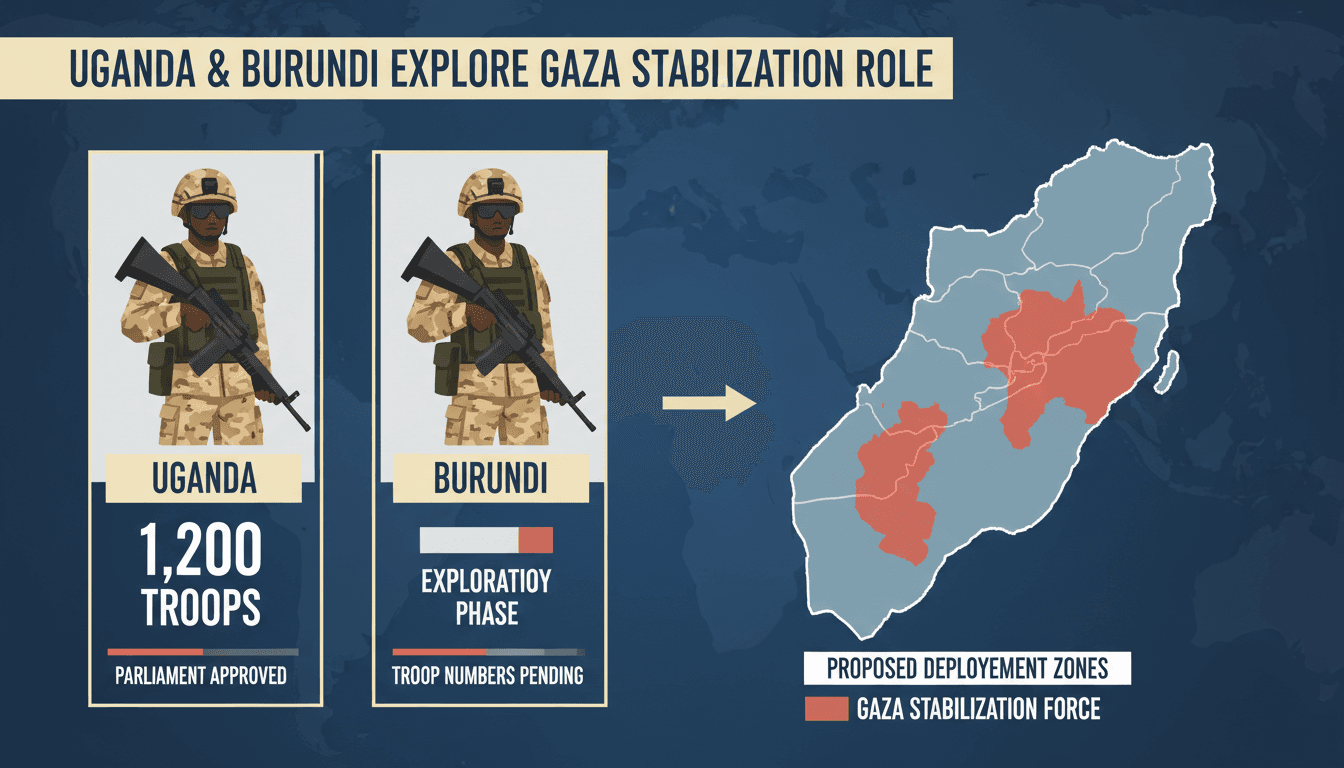 Map showing Uganda and Burundi's proposed troop deployments in Gaza for the international stabilization force.