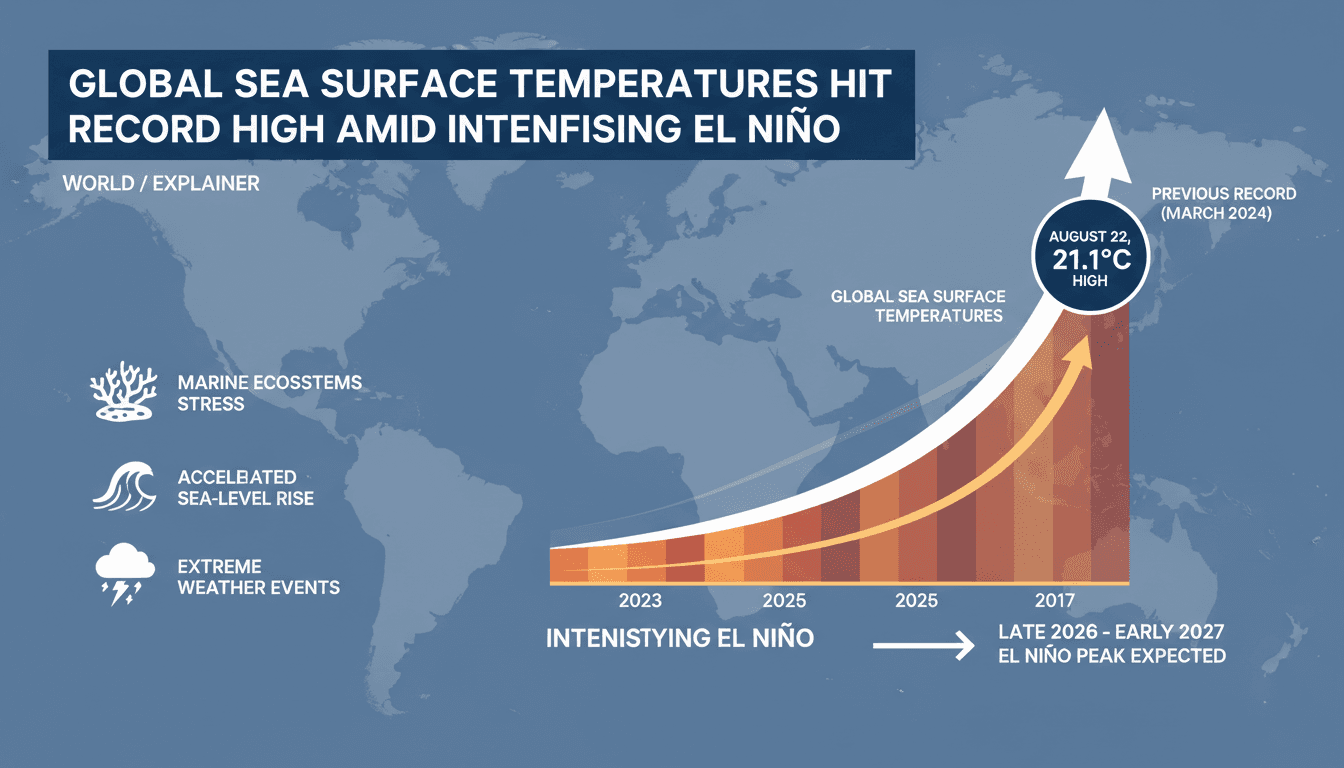 Infographic showing the rise in global sea surface temperatures and El Niño events.