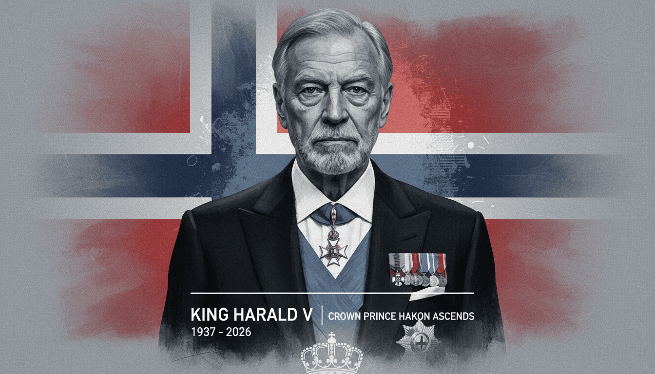 Portrait of King Harald V, Norway's oldest reigning monarch, who passed away at 89.