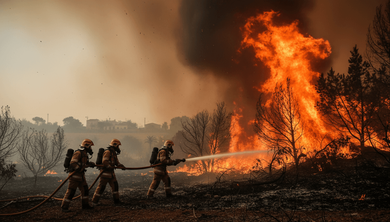 Firefighters battling wildfires in northeastern Algeria, showcasing the devastating impact of climate change.