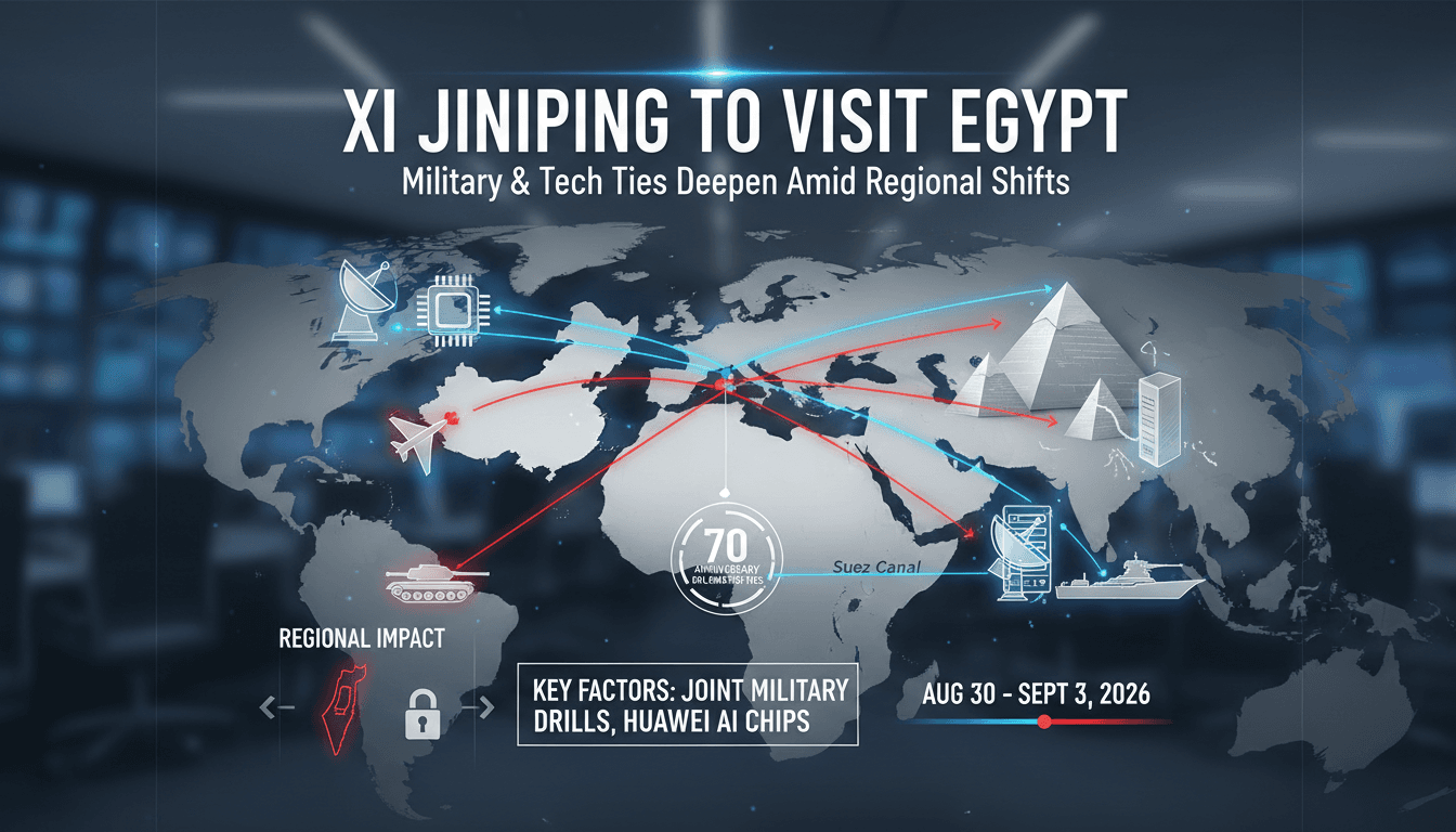 Infographic showing Xi Jinping's visit to Egypt and its implications for regional power dynamics and Sino-Egyptian cooperation.