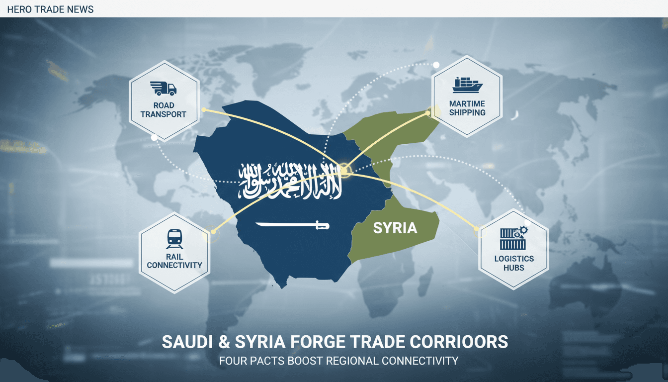 Infographic illustrating Saudi Arabia and Syria's transport agreements and their impact on regional trade routes.