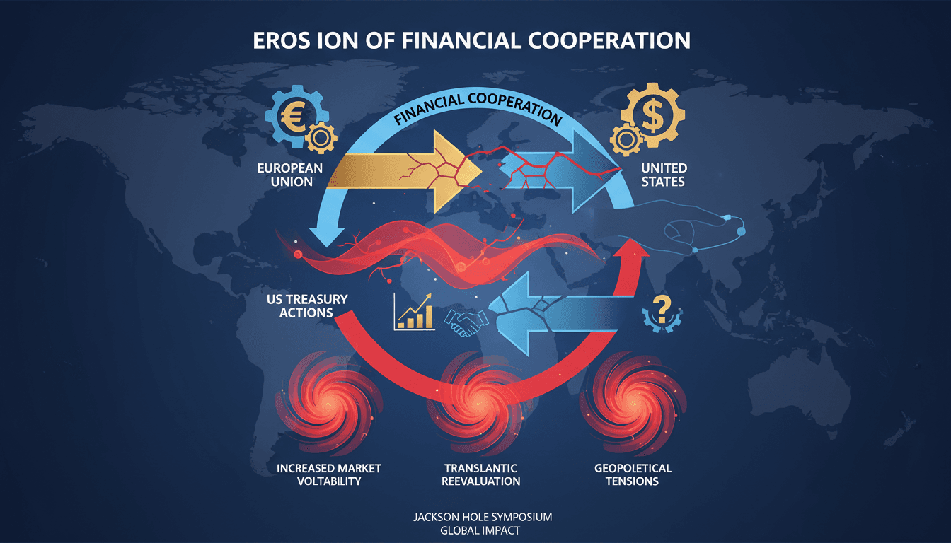 European central bankers discussing US financial cooperation concerns at Jackson Hole symposium.