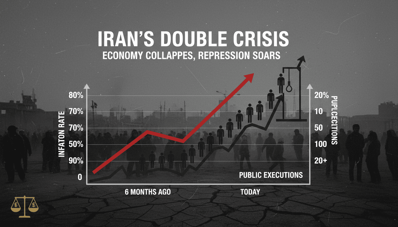 Infographic showing inflation rates and public executions in Iran during the U.S.-Israel military campaign.