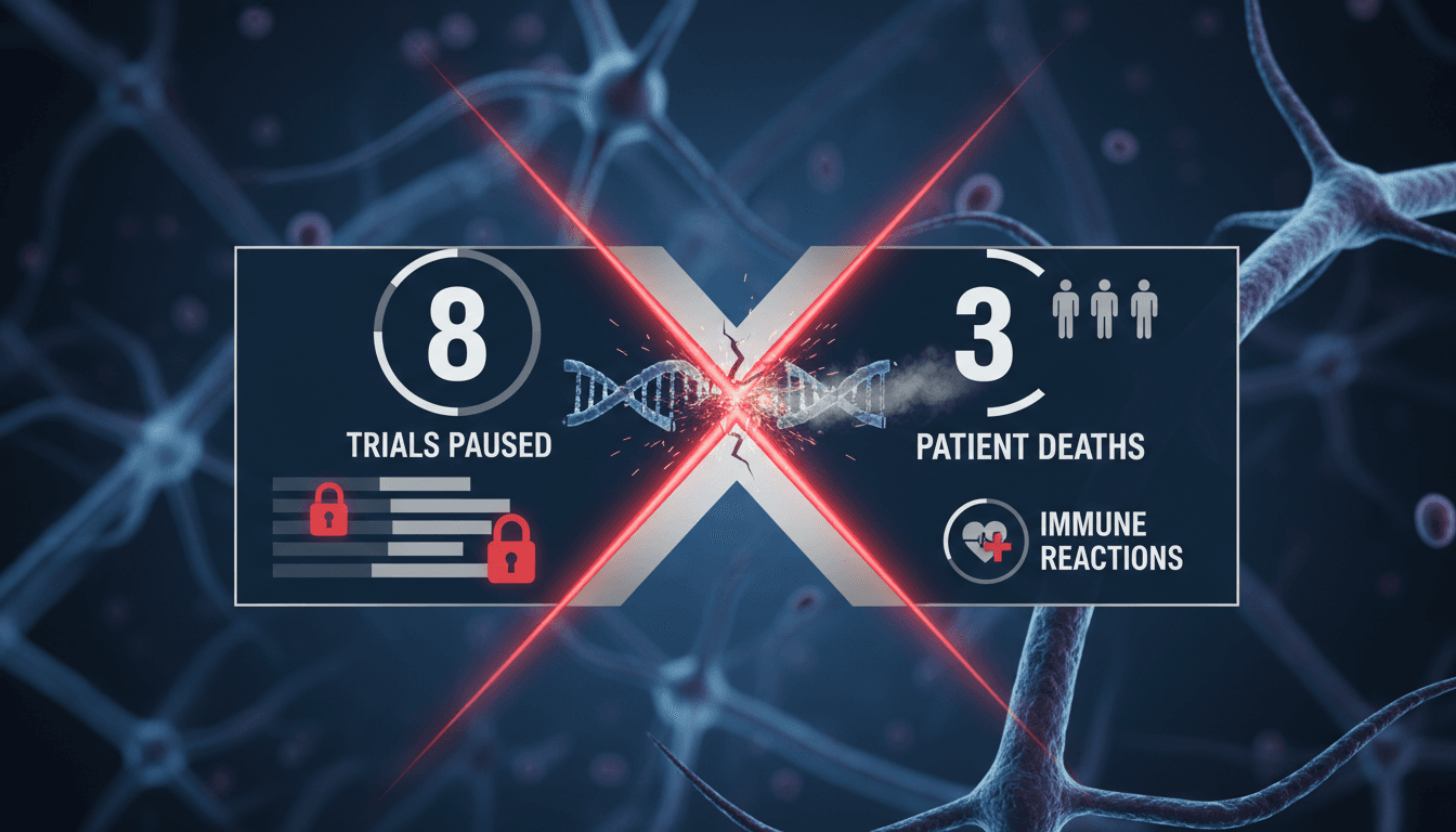 Infographic showing the pause of CAR-T trials by Novartis and Bristol Myers Squibb due to patient deaths.