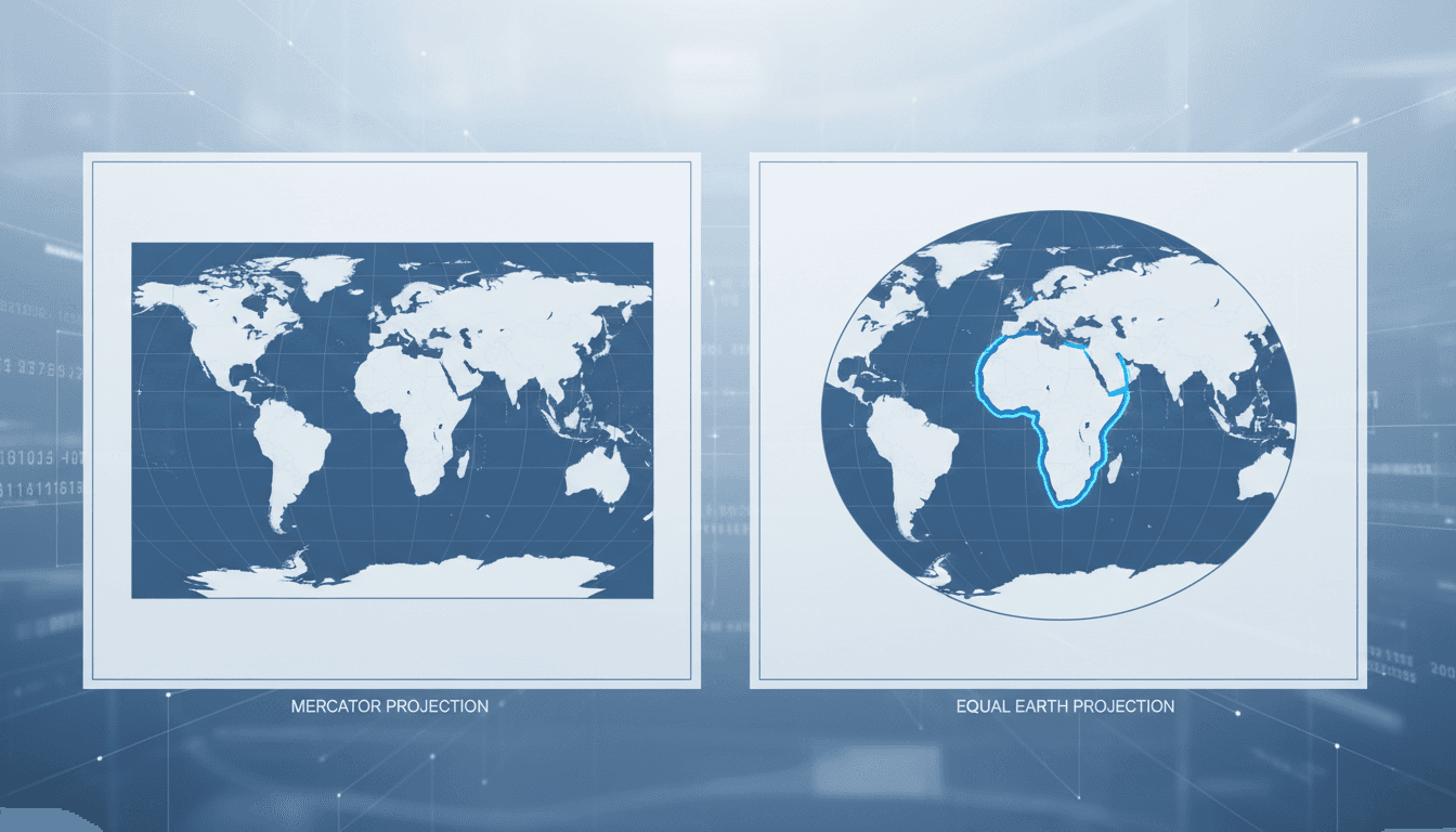 A visual comparison of the Mercator and Equal Earth projections, showcasing Africa's true size.