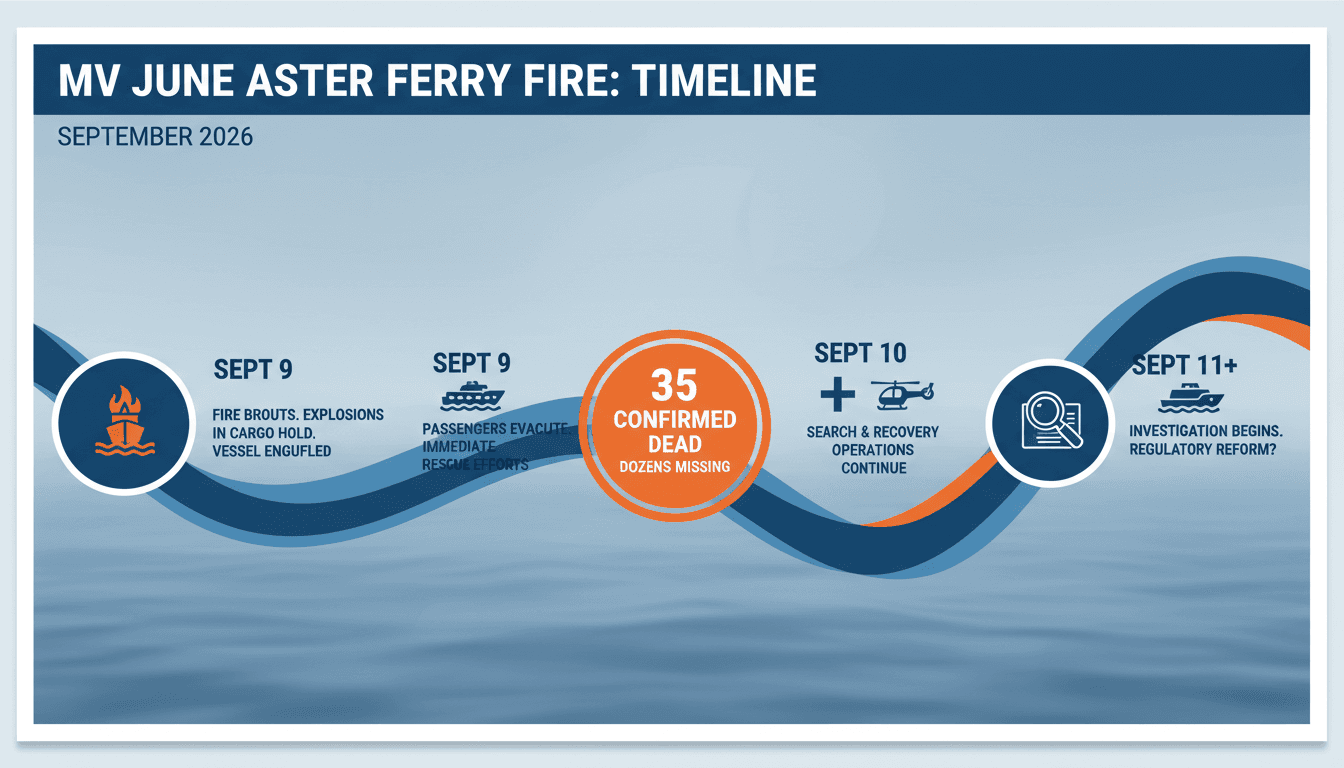 MV June Aster ferry fire results in 35 confirmed deaths and ongoing rescue efforts in the Philippines