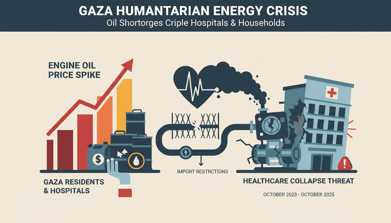 A visual representation of the oil shortage crisis affecting hospitals and households in Gaza.