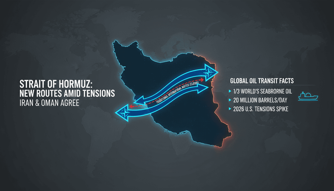 Map illustrating new navigation routes in the Strait of Hormuz following the Iran-Oman agreement.