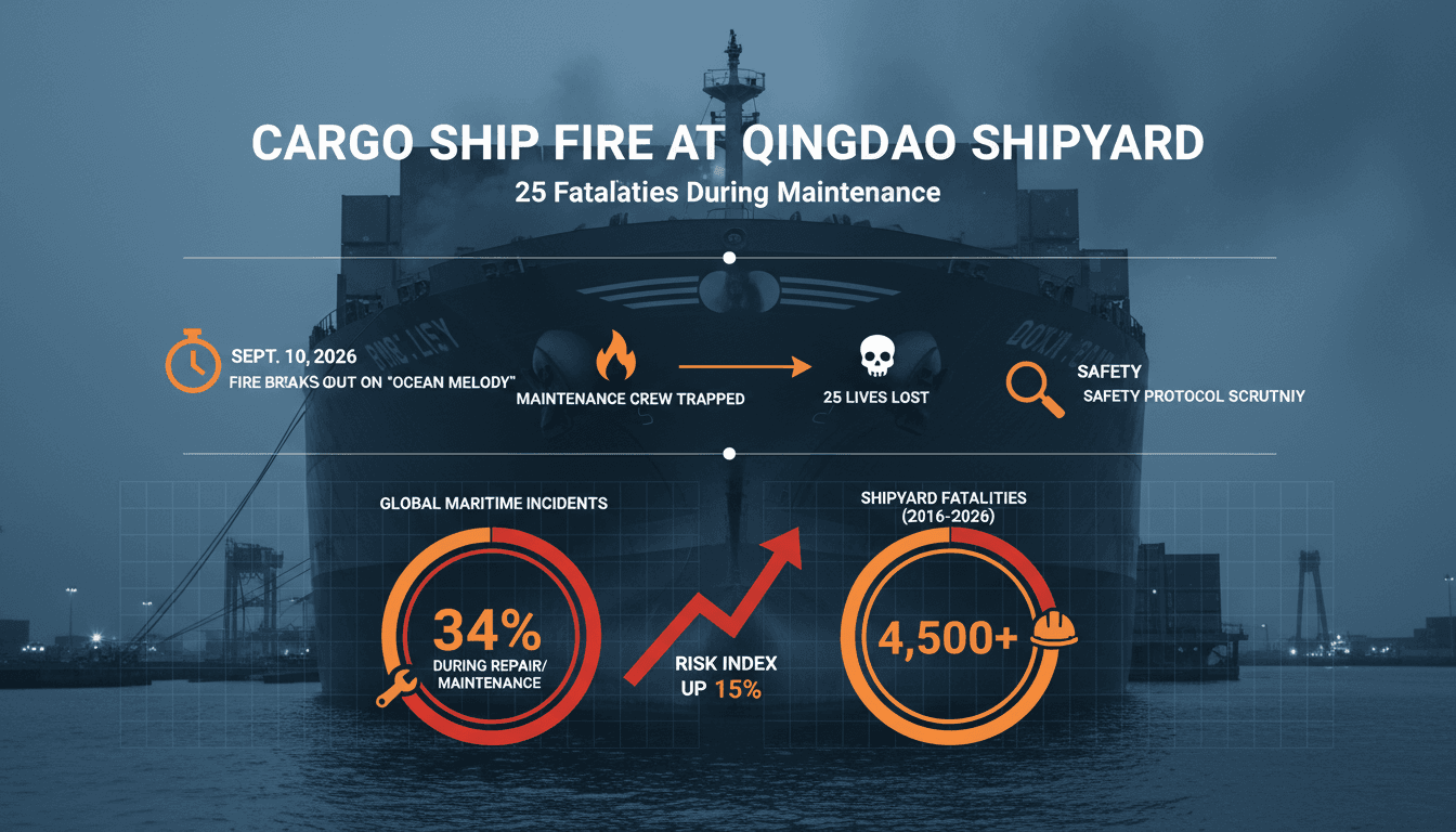 Cargo ship fire at Qingdao shipyard results in 25 fatalities during maintenance