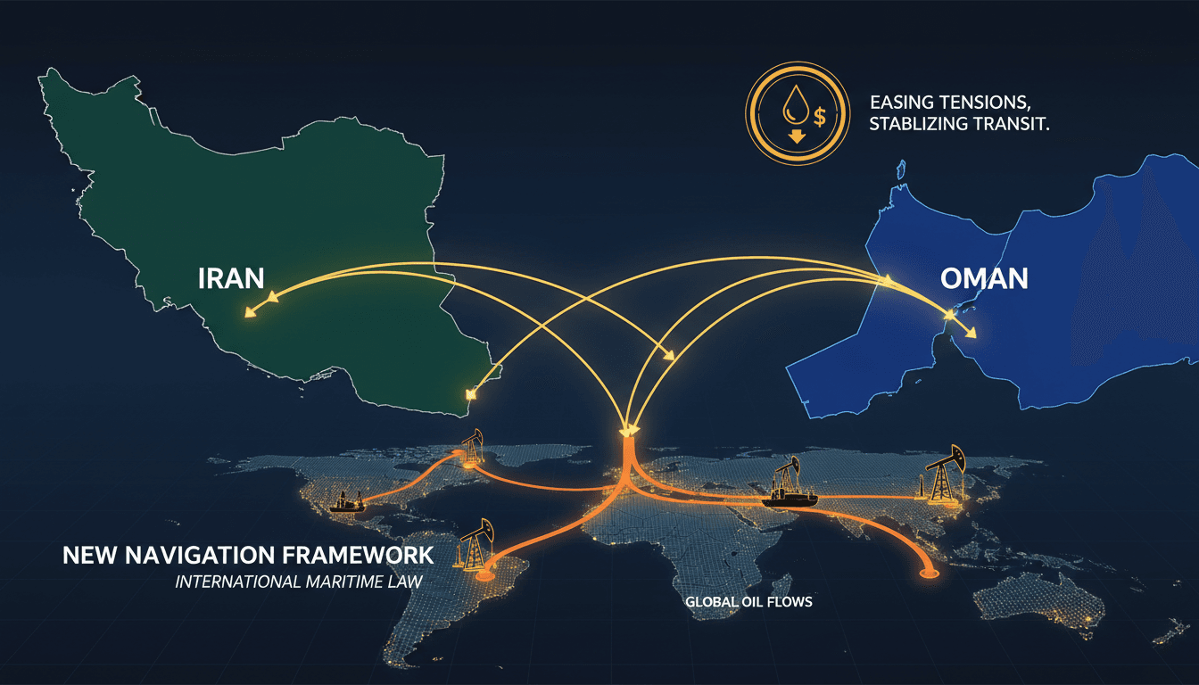 A map showing new navigation routes in the Strait of Hormuz and their implications for global oil transport.