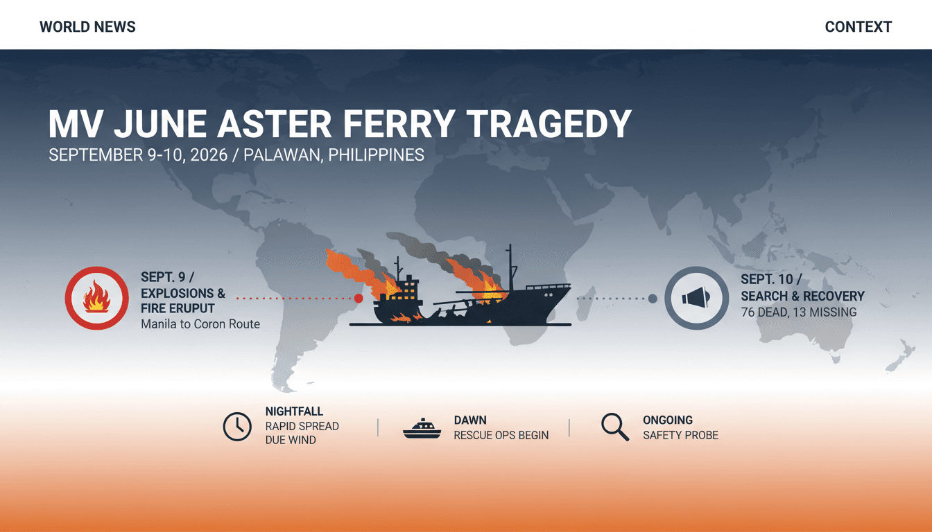 MV June Aster ferry fire off Palawan claims 76 lives and leaves 13 missing