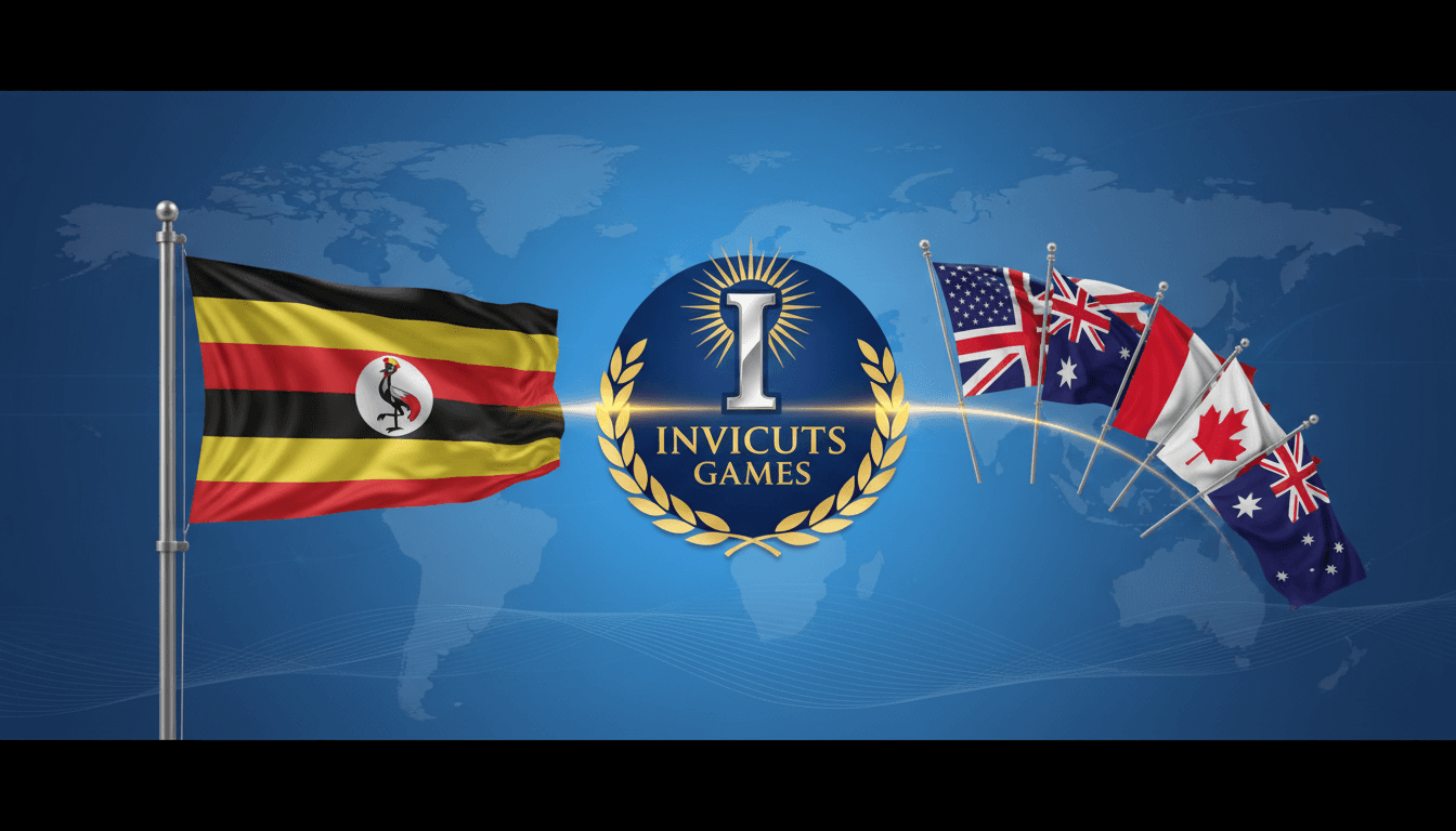 A graphic featuring the Invictus Games logo and flags of participating nations, highlighting Uganda's confirmed participation.