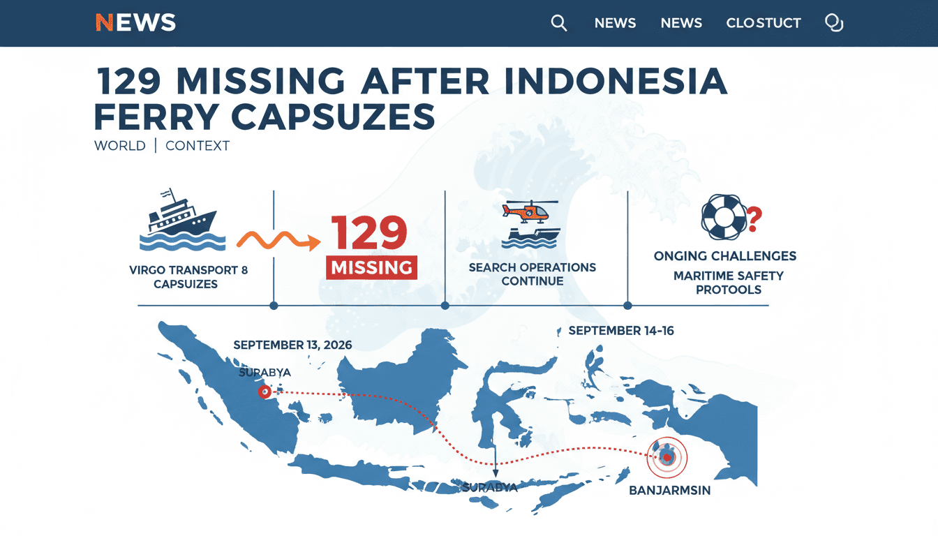 Rescue operations for the Virgo Transport 8 ferry capsizing in the Java Sea, highlighting the search for 129 missing individuals.