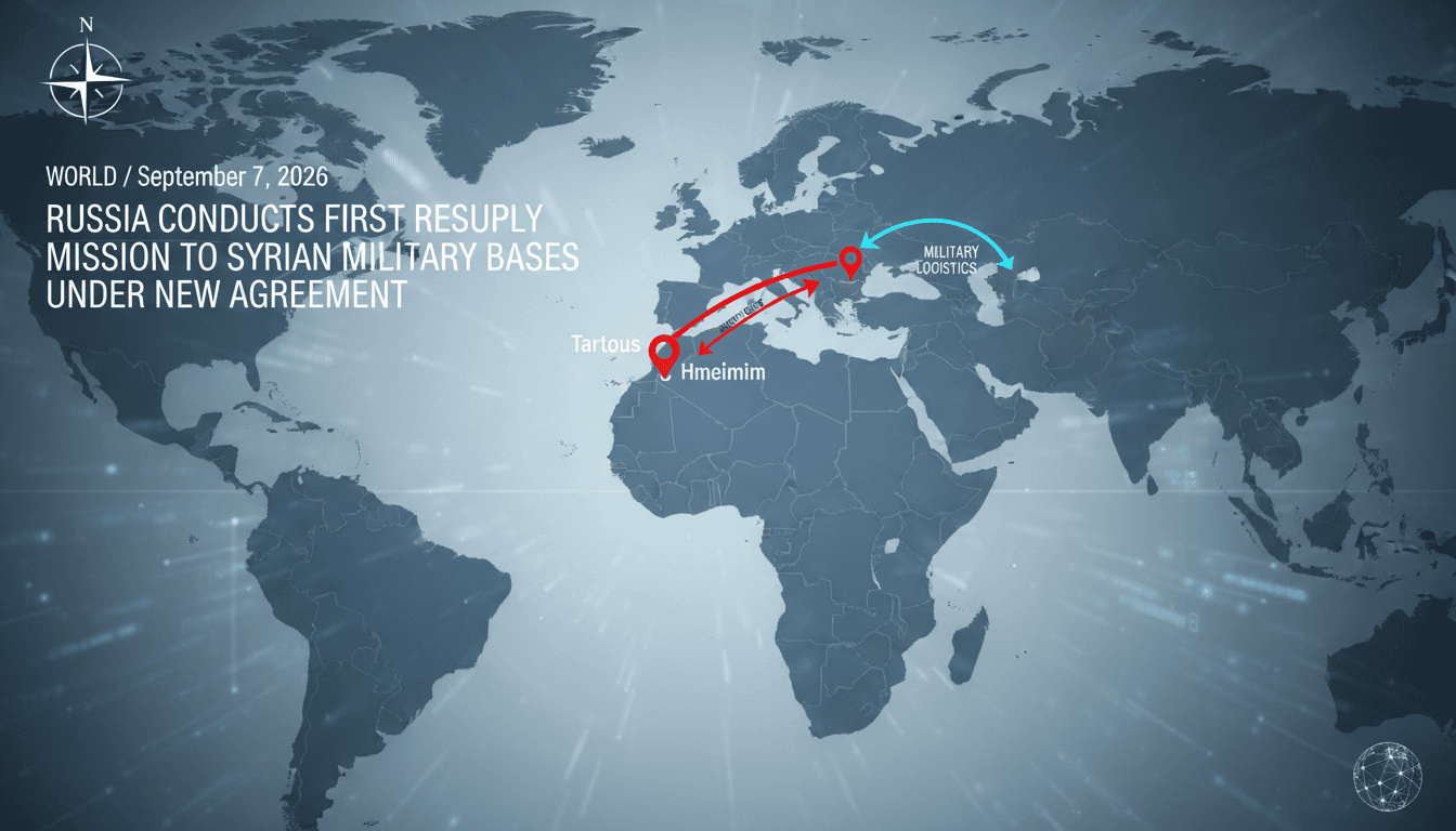 Map showing Tartous and Hmeimim locations with supply routes highlighted, illustrating Russia's military logistics in Syria.