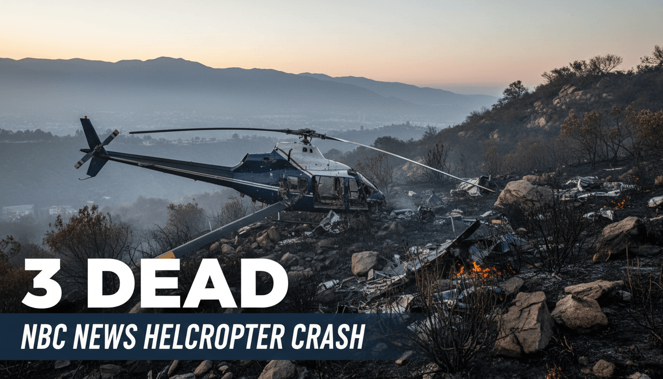 Wreckage of NBC News helicopter in Chatsworth, highlighting the tragic crash during live coverage.